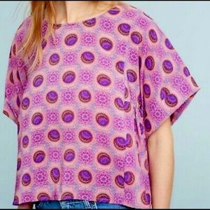 Anthropology Maeve Milla Pink Purple Print Boho Short Sleeve Top XS